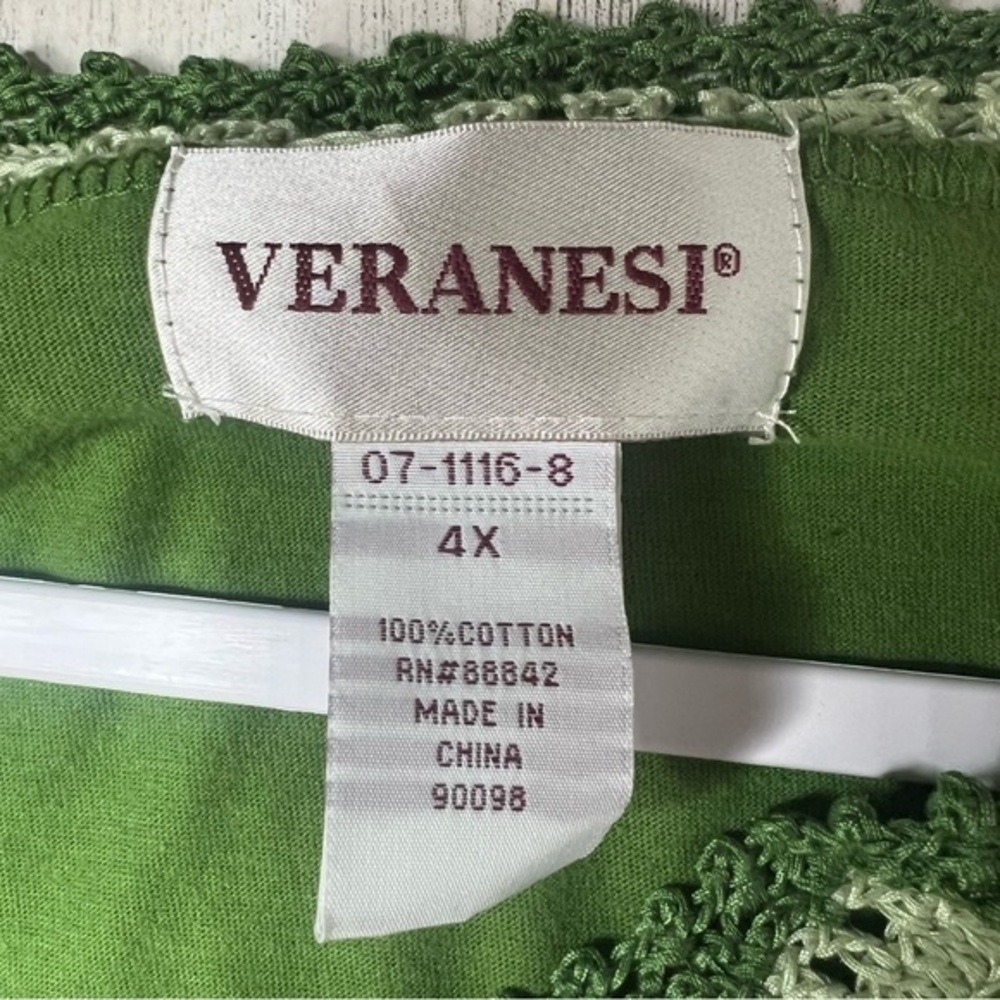 Veranesi Women's 4X Shirt Top Green‎ crochet trims and beaded tassel - Picture 5 of 13